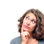 Portrait Frau mit Gedankenblase/ berlegung